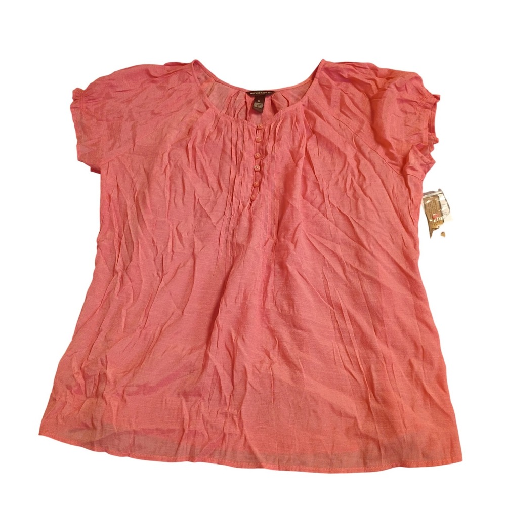 Bit & Bridle Peasant Blouse Womens XL Coral Pleated Short Sleeve SLW17-74B NWT